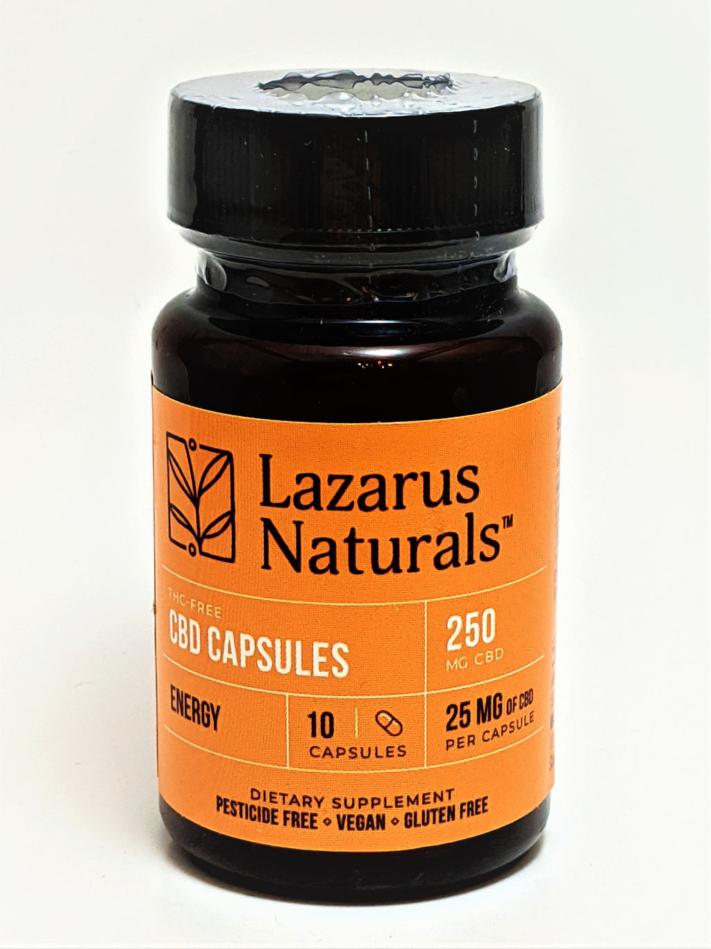 Lazarus Energy Blend 25mg CBD Isolate Capsules, 10 Count Bottle (250 mg CBD) - CBD Central