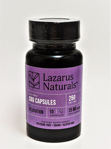 Lazarus Relaxation Blend CBD Isolate 25 mg capsules, 10 Count Bottle (250 mg CBD) - CBD Central